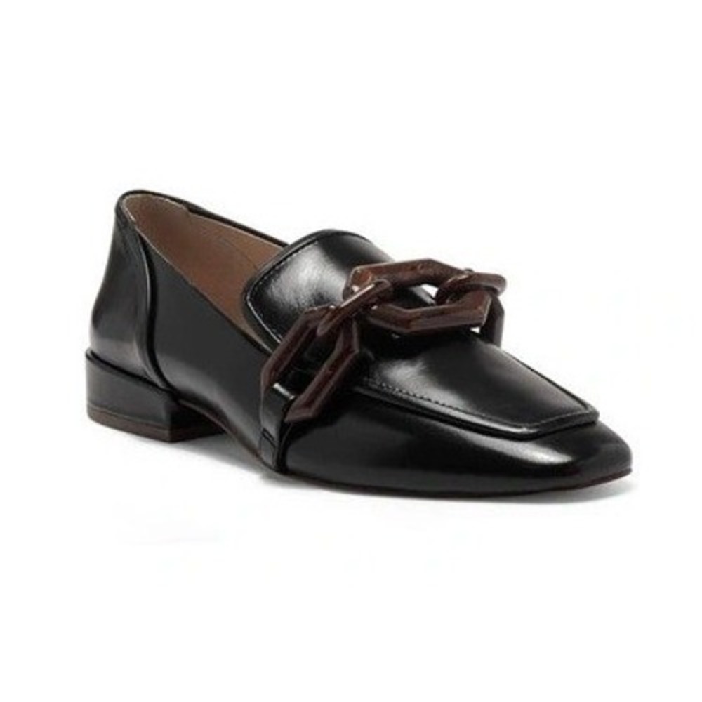 Louise et Cie Emlen Black Leather‎ Chain Detail Square Toe Loafers Size 6M